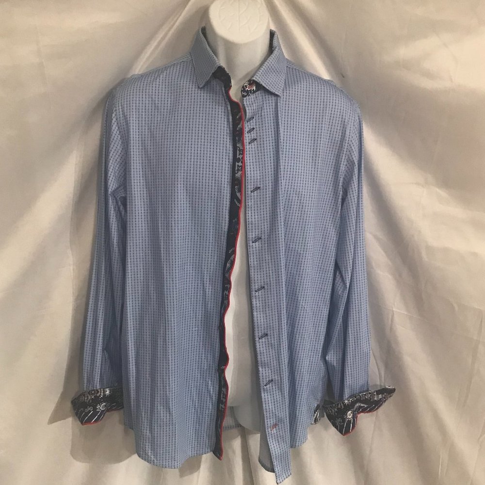 Au Noir Light/Dark Blue Combination Stylish Fashion Long Sleeve Dress Shirt #108